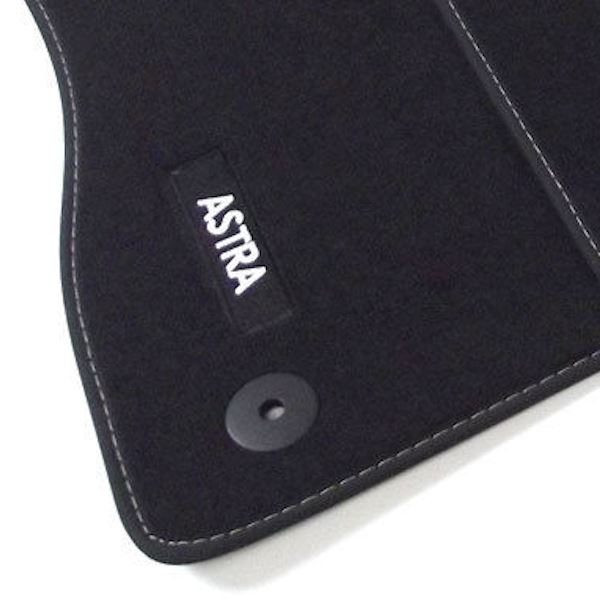 Astra K Velour Car Mats - (2016-) - Black with Stitched Edges