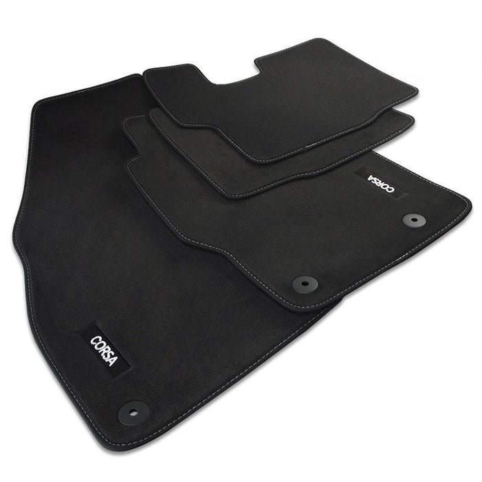 Corsa D Velour Car Mats - (2006-2014) - Black with Stitched Edges