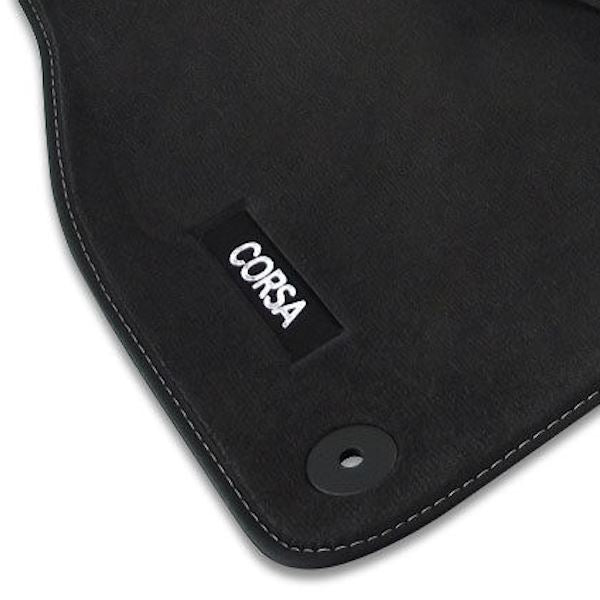 Corsa D Velour Car Mats - (2006-2014) - Black with Stitched Edges