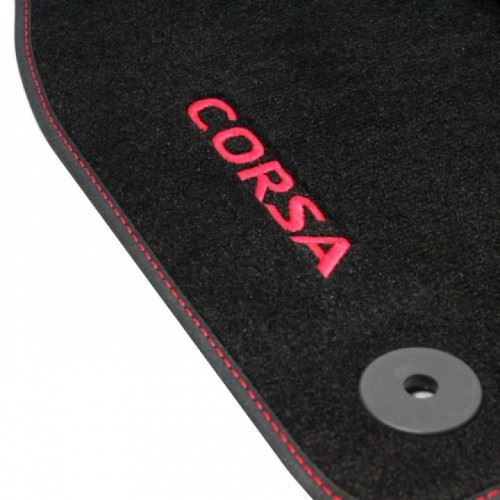 Corsa E (2015-2019) Velour Carpet Mats - Black & Red