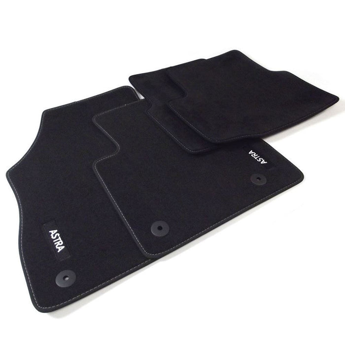 Astra K Velour Car Mats - (2016-) - Black with Stitched Edges