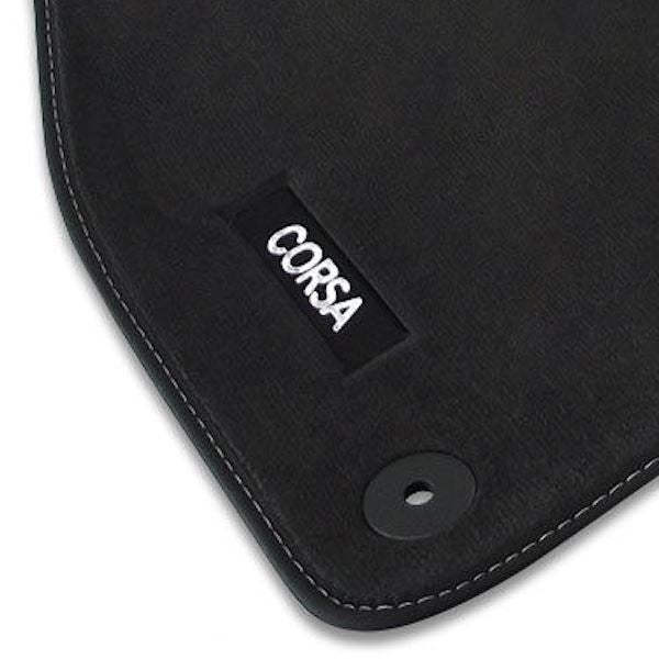 Corsa E Velour Car Mats - (2014-2019) - Black with Stitched Edges