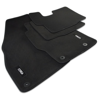 Corsa E Velour Car Mats - (2014-2019) - Black with Stitched Edges