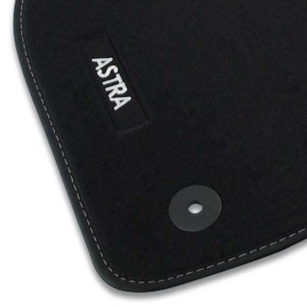 Astra H Velour Car Mats - (2004-2010) - Black with Stitched Edges